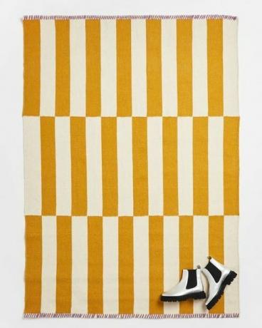 Żółty tkany wełniano-bawełniany dywan w paski Simeon