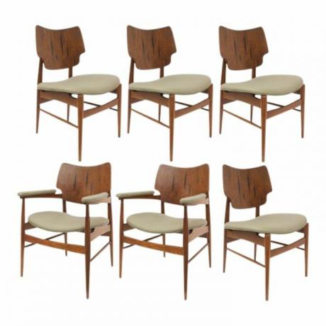 Skandynawskie krzesła do jadalni z drewna tekowego z połowy wieku — zestaw 6 sztuk