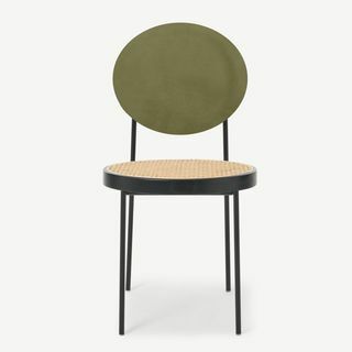 Krzesło do jadalni, trzcina i zielony aksamit w kolorze wojskowym