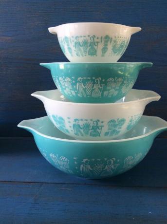 Pyrex Cinderella, zestaw Vintage Pyrex Butterprint, zestaw Pyrex z połowy wieku,