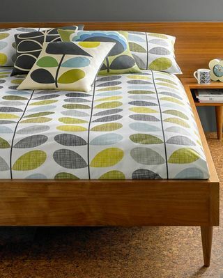 Orla Kiely Scribble Stem Cotton Bed, Duck Egg / Sea Grass