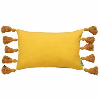 House Piękna bawełniana poduszka z frędzlami, frezja żółta