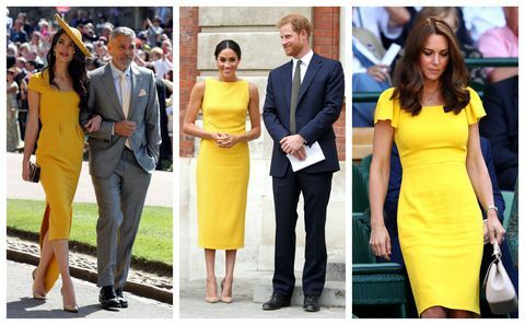 Amal Clooney, Meghan Markle, Kate Middleton - publiczne wyjścia w żółtych sukienkach