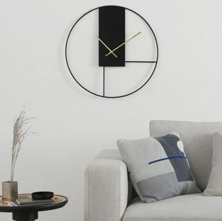 Zarys Duży zegar ścienny 60 cm, czarny matowy i szczotkowany mosiądz