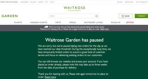Witryna Waitrose Garden została wstrzymana